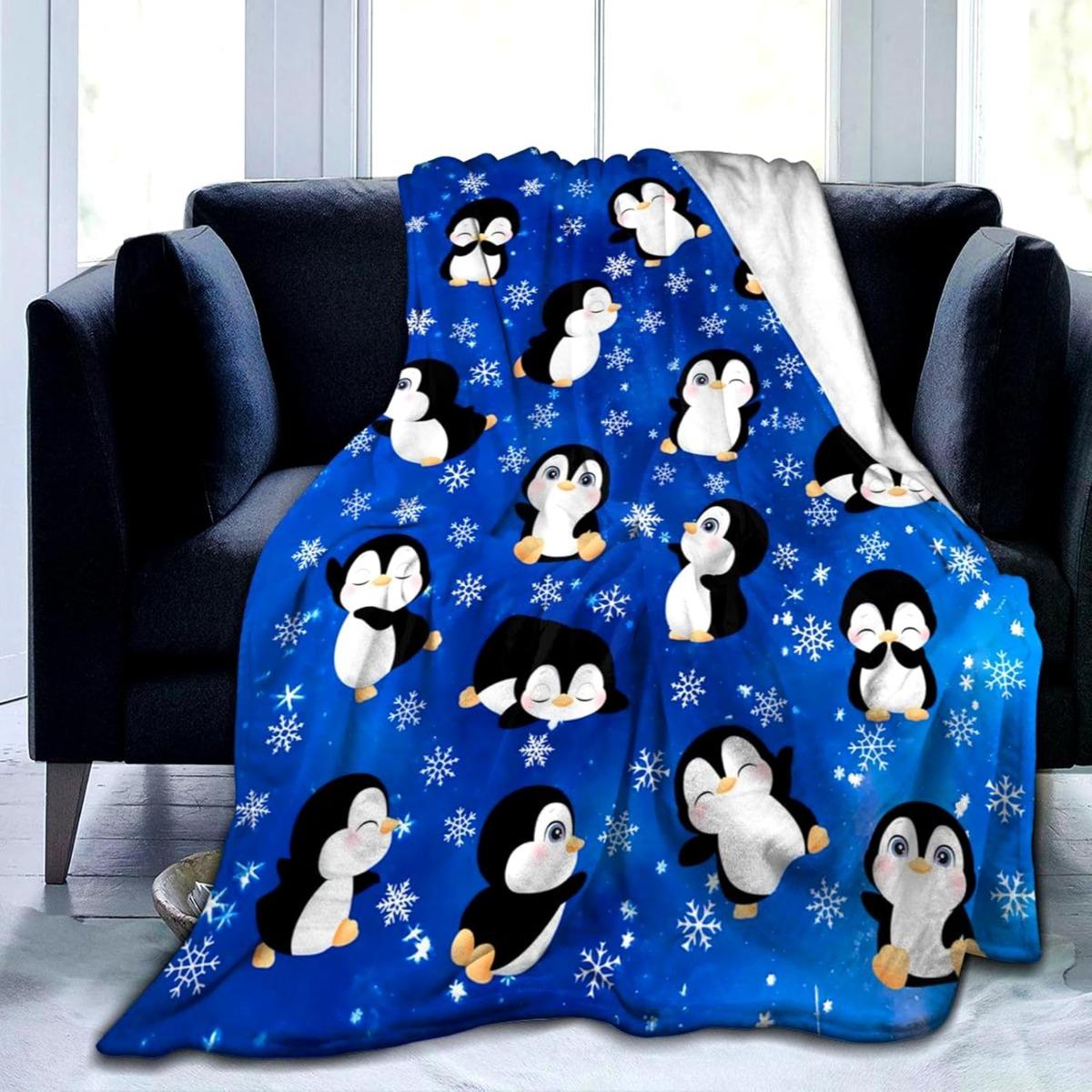 Penguin Blanket Flannel Soft Cute Penguins Throw Blankets Animal Penguin Gifts Decor for Girls 75x90cm