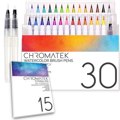 CHROMATEK 30 Watercolor Brush Pens Tutorial Pad and Online Video Series Authentic Brush Vibrant and Blendable Professional Artist Quality 27 Colors 3