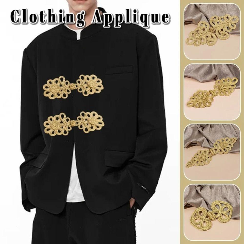 Handmade Chinese Knot Buttons Golden Cheongsam Buttons Traditional Gold Lace Trim Clasps  DIY Craft
