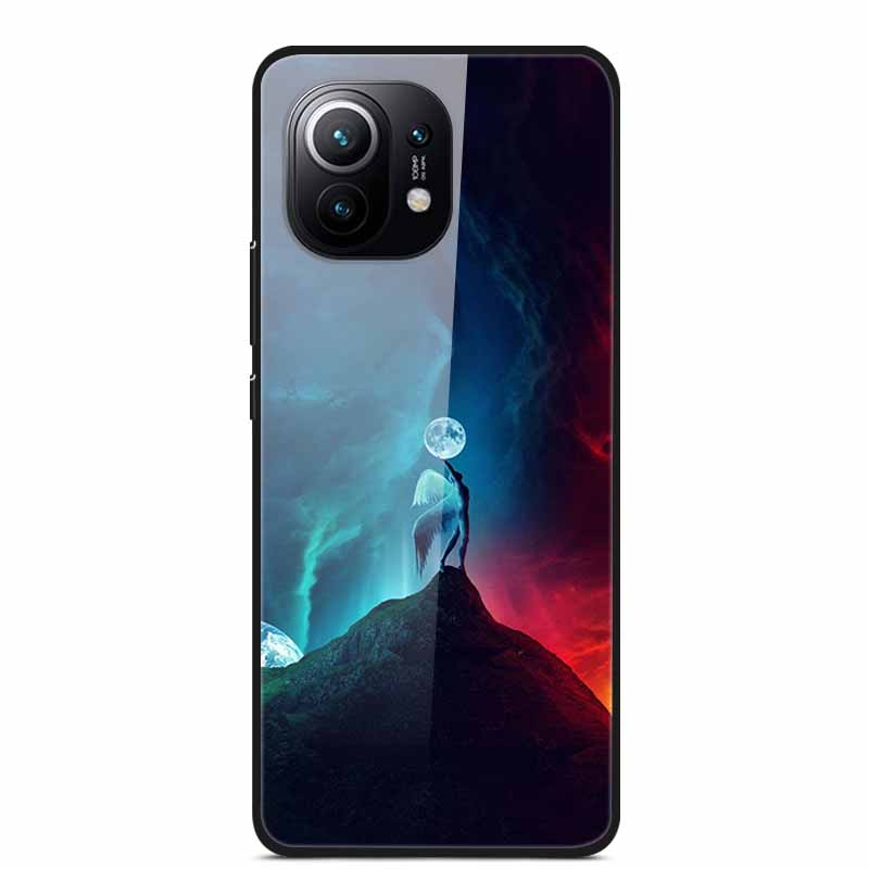 Glass Back Cover For Xiaomi 11 Lite 5G NE Case Soft Edge Hard Tempered Glass Case For Xiaomi Mi 11 Lite 5G NE Phone Case Coque
