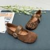 Korean Version of Round Head Suede with Single Shoes for Women In the Autumn of 2025, New Retro Leopard Print Fashionable Mary Jane Small Leather Shoe