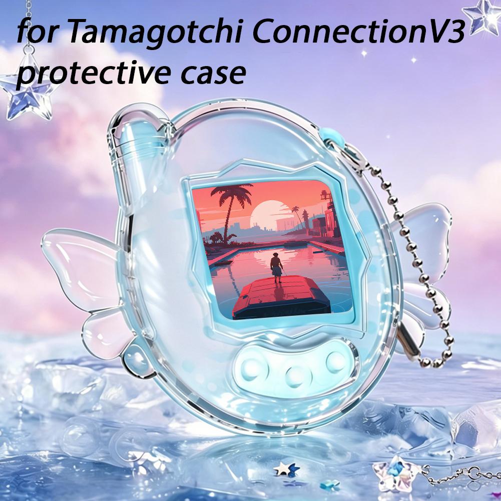 Clear Glitter Protective Case For Tamagotchi Connection V3 Cartoon Angel Bat Wing Anti-drop Shell Anti-Scratch Full Cover