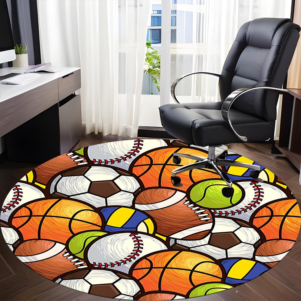 1PC Sports Balls Office Round Area Rug, Indoor Mat Suitable ForOffice, Under Office Chairs Bedroom Living Room Home Decor, Room Deco, D032