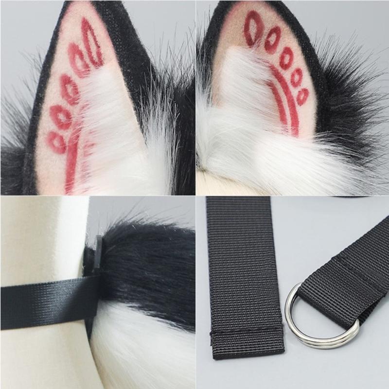 Faux Furs Bunnies Ears Headband Tail Animal Bunnies Costumes for Christmas Halloween Cosplay Party Costume Accessories