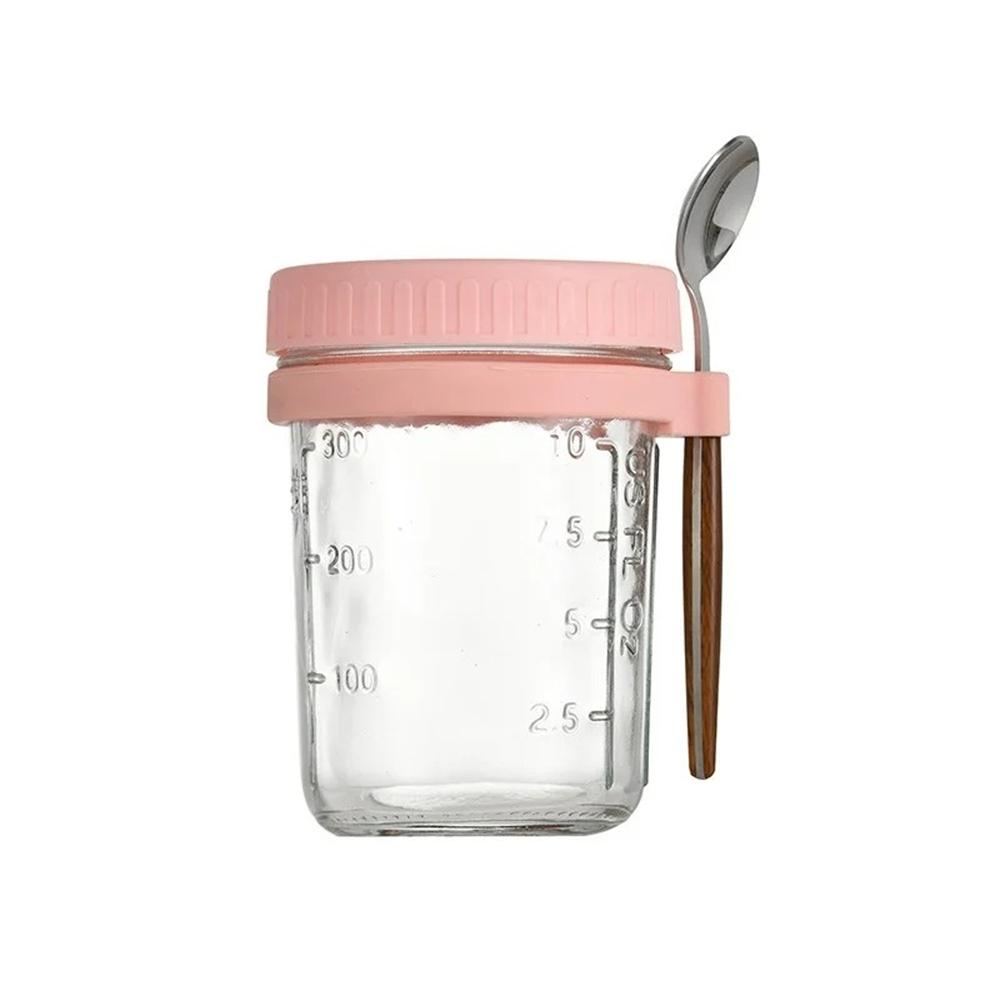 1Set Cup 350ML Overnight Oat Cup Glass With Lid And Spoon Seal Food Breakfast Cup Portable Cereal Milk Salad Yogurt Cup Kitchen
