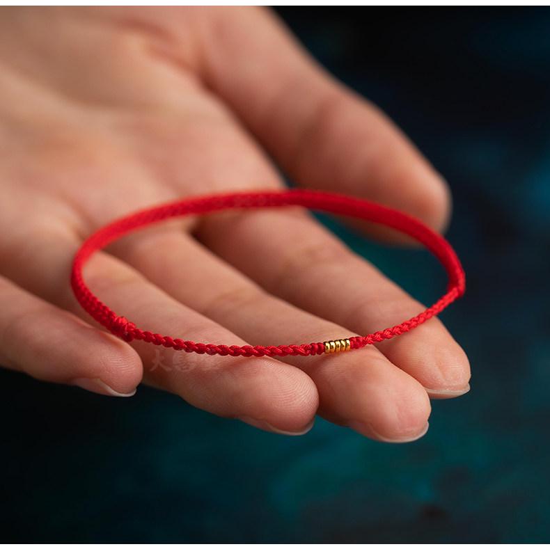 Gold 999 Five Blessings Peace Buckle Bracelet with Good Luck Bead & Zodiac Charm On Red String - Perfect Gift for Girlfriend