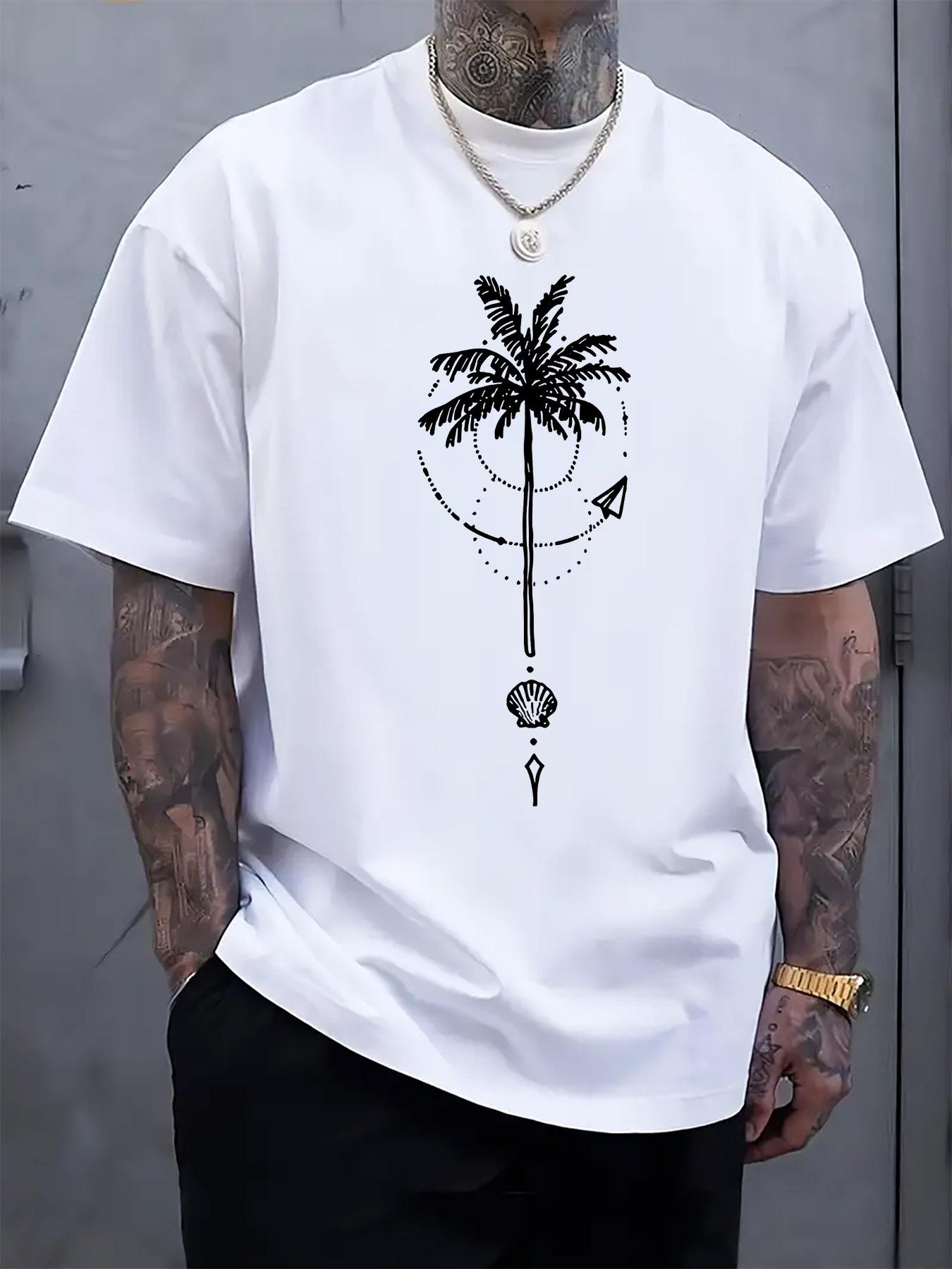 Tropical Palm Tree Print Short Sleeve Tshirt - Black and ... XXXL