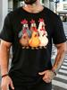Unisex Colorful Chicken Group Cartoon Graphic Cotton Short Sleeve Tee Crew Neck Soft Male Summer Casual Breathable Street Top