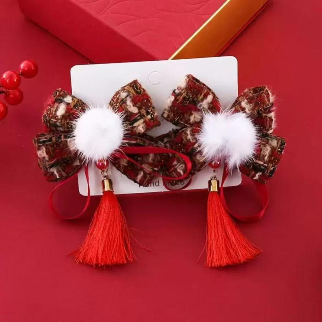 Children's Retro Hanfu Hair Clip with Bow and Tassel for Chinese New Year