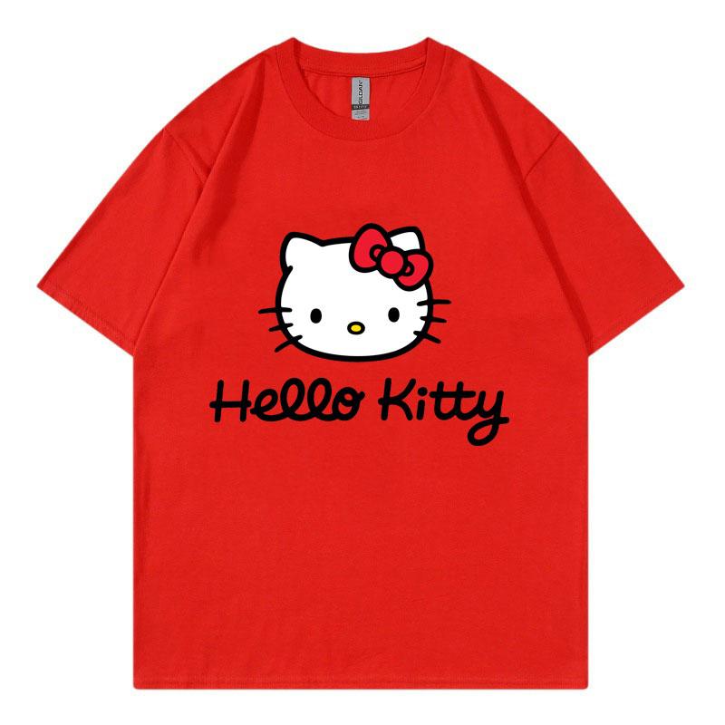 Hello Kitty Cartoon Anime Women T-shirt Summer Short Sleeve 100% Cotton Men Tee Shirts Tops 2025 New Fashion Couple Clothing