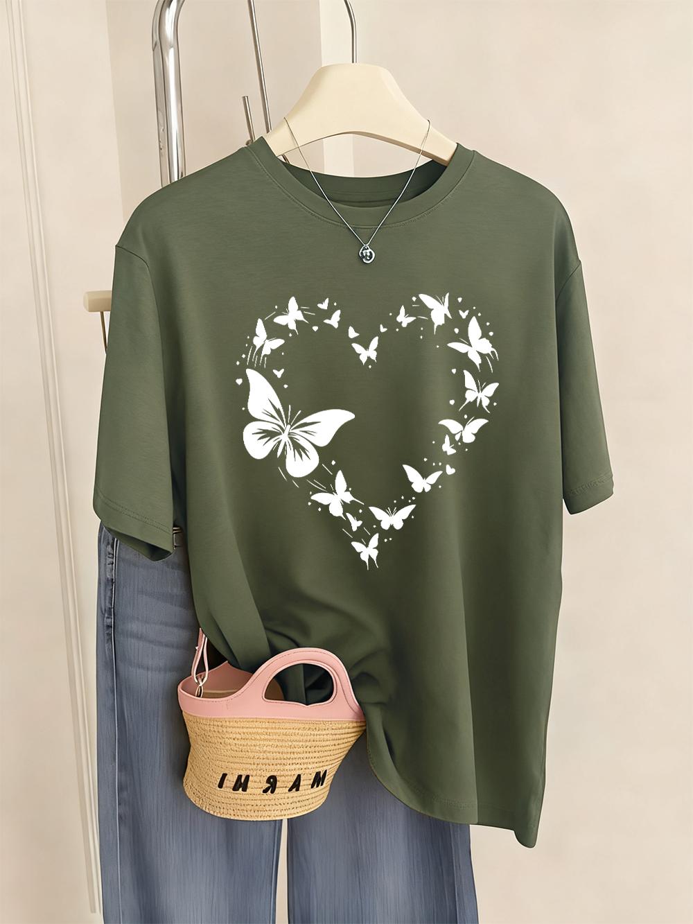 

Butterfly Heart Printed TShirts Womens Casual Soft T Shirts Loose Comfortable Short Sleeve Tops Summer ONeck Woman Clothes S