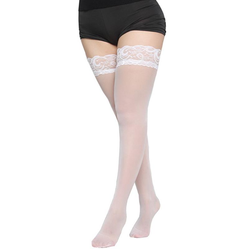Large size seamless thigh over knee black stockings women's wind lace silicone non-slip and fattened stockings