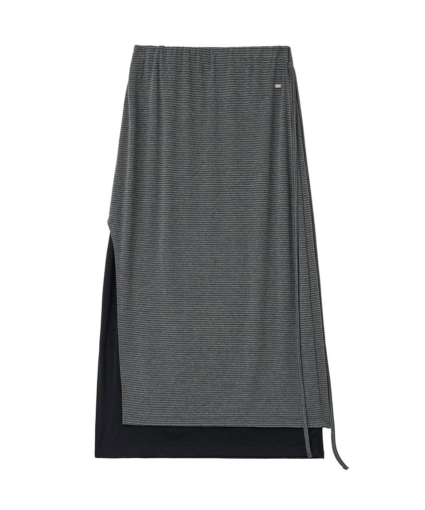 Lense Striped Layered Long Skirt Black