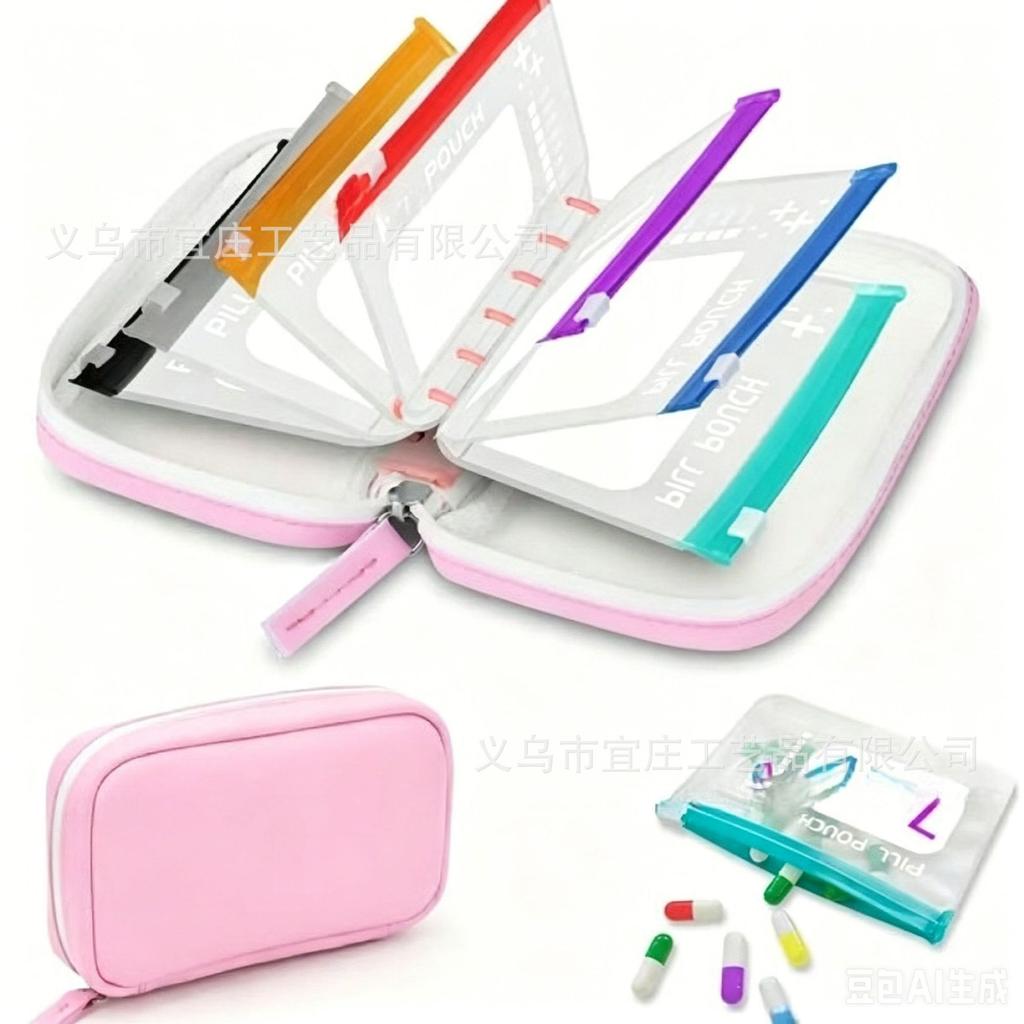 A8 Waterproof Pill Pouch Set - Weekly Pill Organizer with 4 Color-Coded Medicine Bags, Travel Pill Case