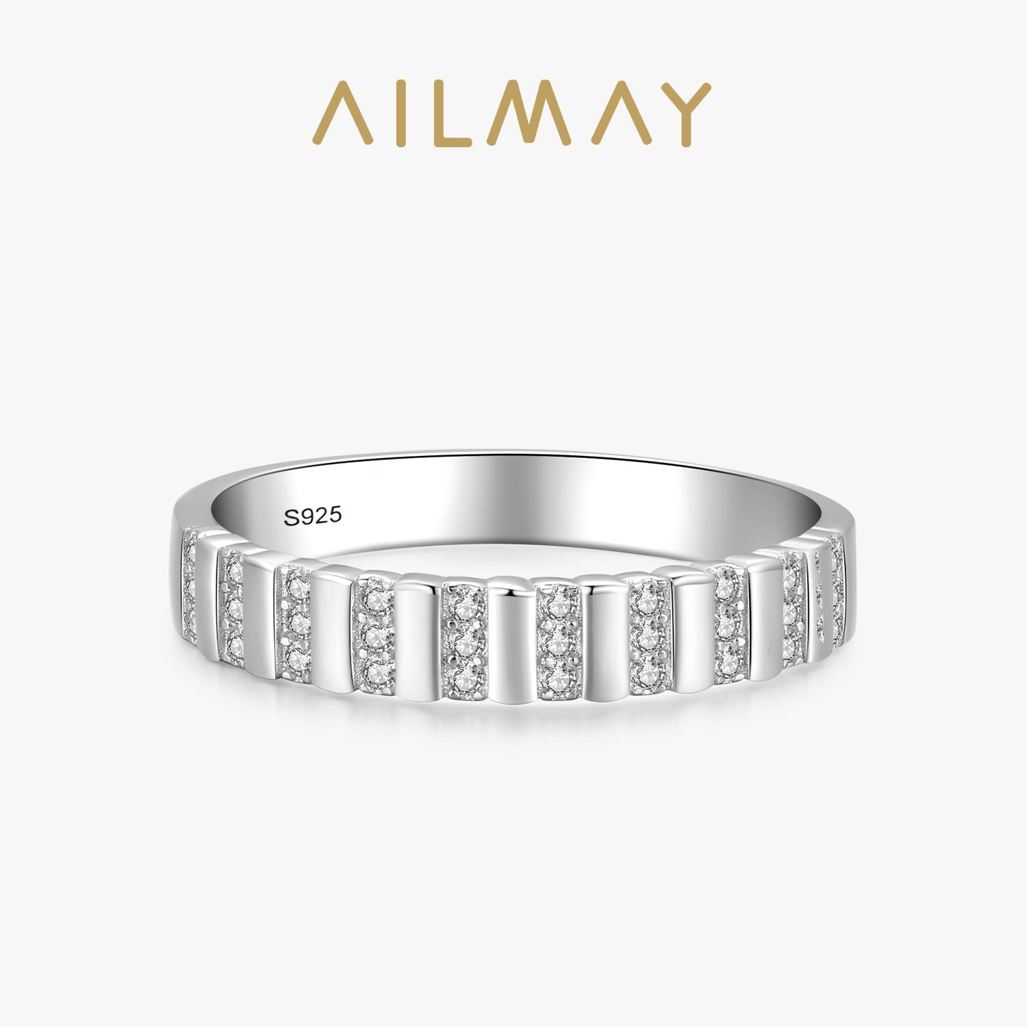 

Ailmay Top Quality Real 925 Silver Trendy Charm Dazzling Clear CZ Geometry Finger Ring For Women Elegant Jewelry Gift 5