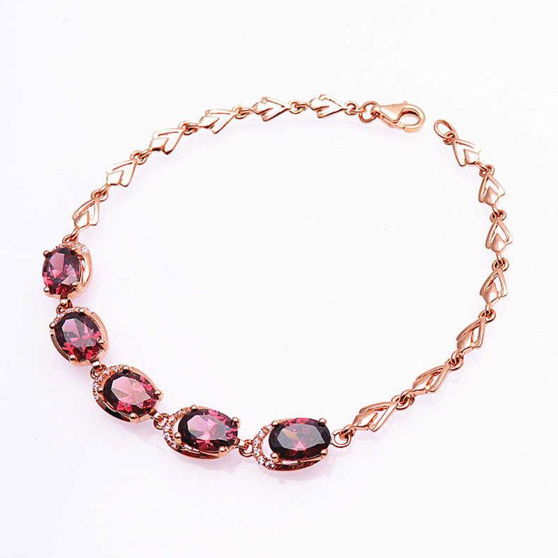 Pure Purple Gold Inlaid Smoke-Colored Egg Surface Stone Bracelet, Rose Gold-Plated Fashion Colored Gold Jewelry.