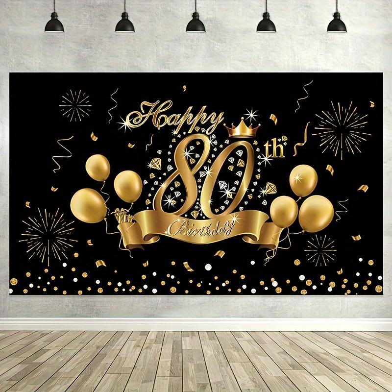 Happy Birthday DecorationHappy 80th Birthday Decoration Banner Backdrop Party Decoration Black Golden 80 Birthday Banner Sign 150x100cm