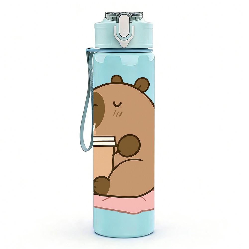 1PC Capybara Animal Relax Flower Print 750ml Color Plastic Sports Water Bottle Leakproof Flip Straw Lid Suitable for Sports Office Home Use