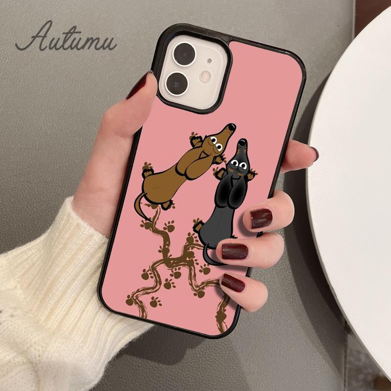 Cartoon Dachshund Sausage Dog Phone Case for iPhone 11 12 13 14 Pro Max Mini X XR XS SE 2020 6 7 8 Plus Galaxy S21 S22 Shell