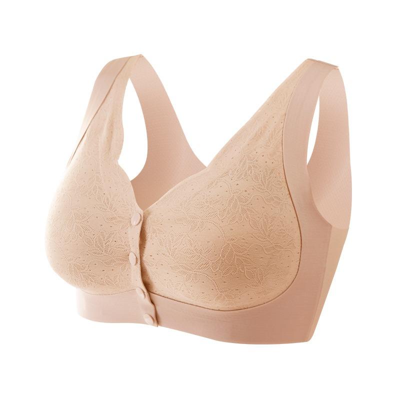 Middle Aged Women Vest Style Front Buckle Wireless Plus Size Gathering Bra