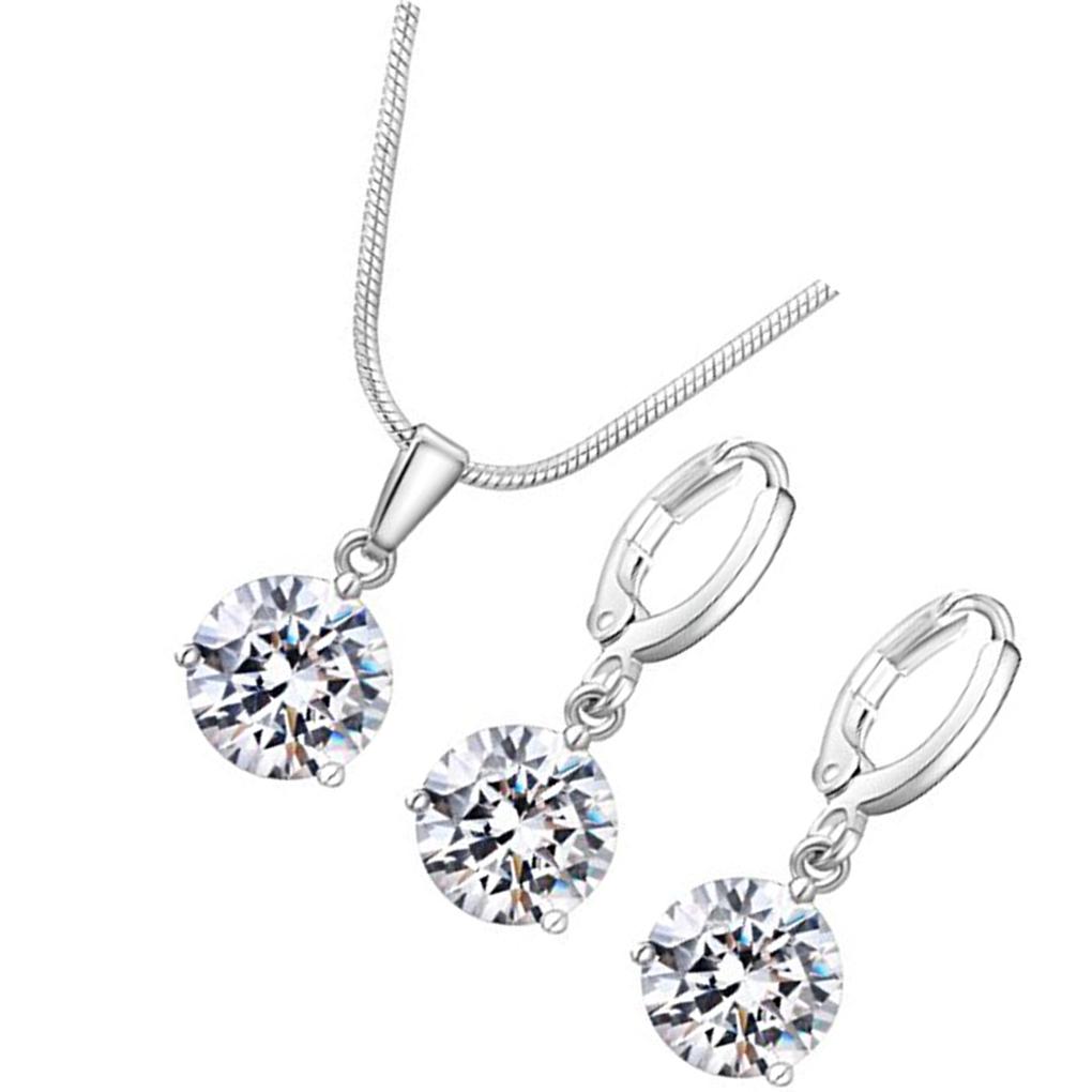 Damen Mädchen Geometrische Kristall Zirkon Halskette Ohrstecker Set Legierung Tropfen Anhänger Dekor Accessoires