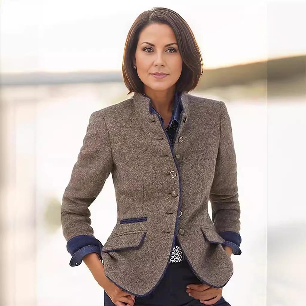 

2024 Casual European & American Multi-Button Color Block Women s Woolen Coat - New Spring Style M