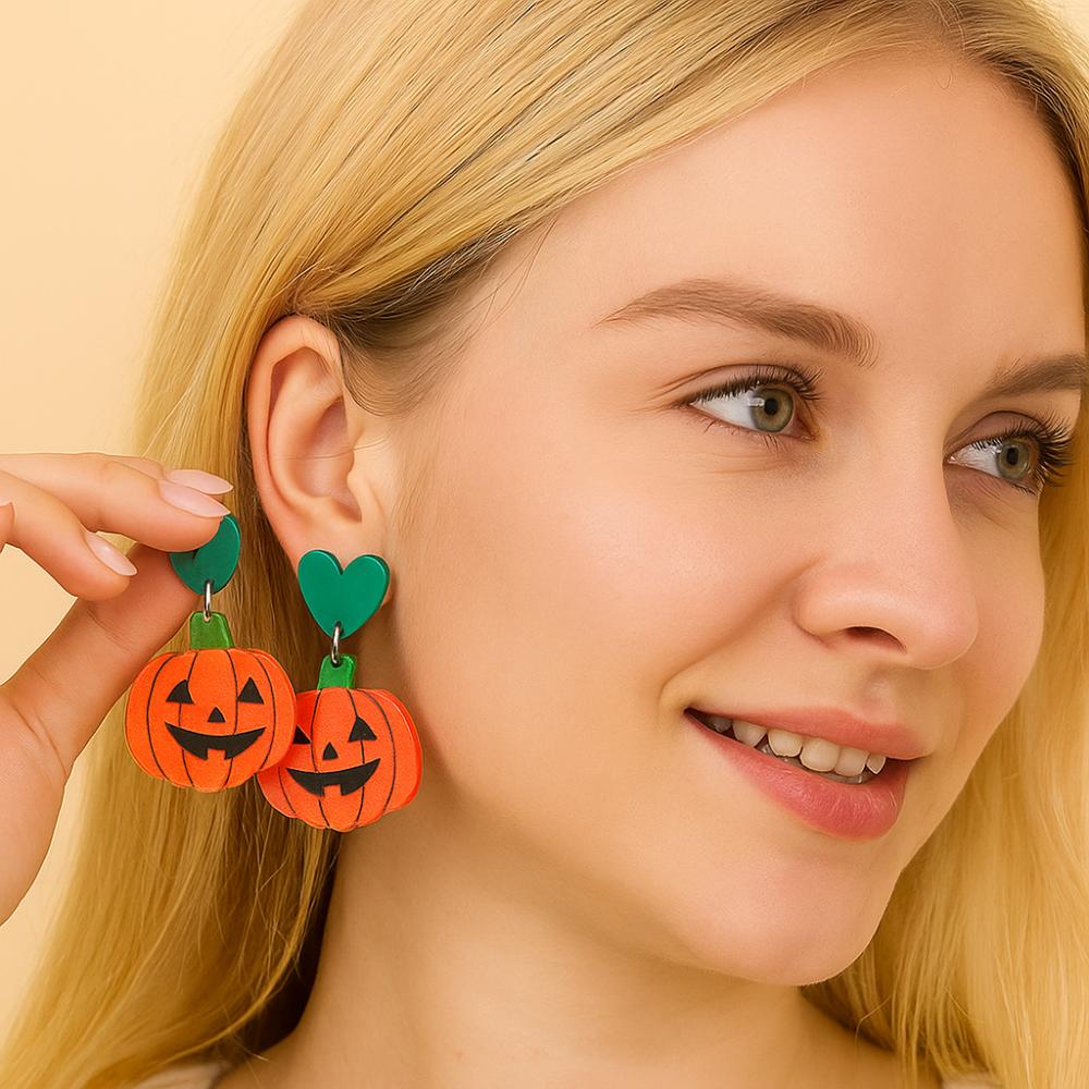 Heart Halloween Earrings Bat Pumpkin Dangle Earrings Aesthetic Cute Ghost Ear Studs  Unisex