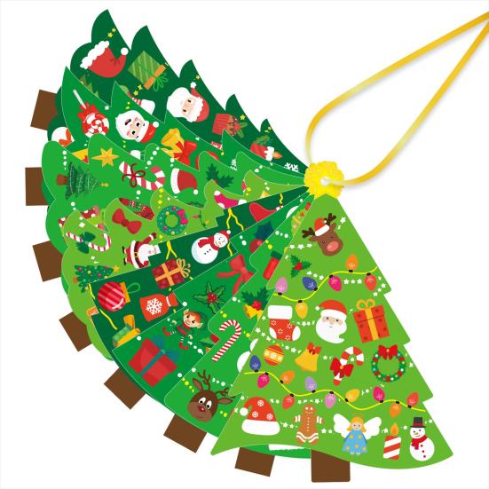 24 Stück DIY Weihnachtsbaum Bastelset für Kinder Feiertags-Kunstherstellung Basteln mit Aufklebern Machen Sie Ihr eigenes Weihnachtslesezeichen Weihnachtsfeier Gastgeschenke