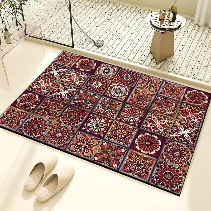 Retro Tile Diatom Mud Floor Mat Dirt-resistant Foot Mat Strong Water Absorption Non-slip Floor Mat