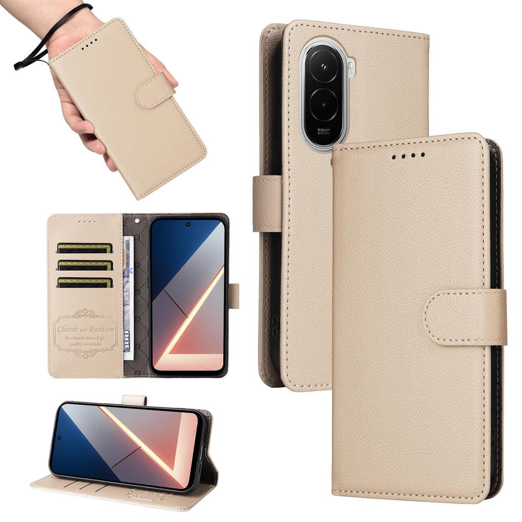 For Xiaomi Poco M7 4G (169mm) Case RFID Blocking 3 Card Slots PU Leather Phone Cover with Wrist Strap