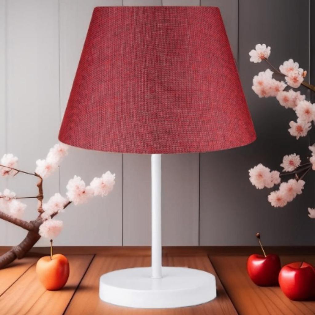 

White Metal Body Lampshade Red Fabric Conical Head