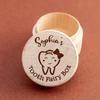 1PCS Free Personalized Tooth Fairy Wooden Box Round Tooth Fairy Holder Birthday Gift for Girls Boys Name Milk Tooth And Curl Box