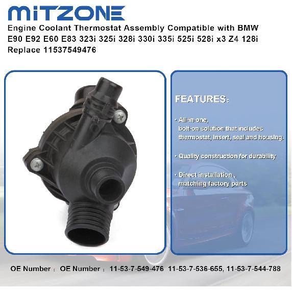 MITZONE Engine Coolant Thermostat Assembly Compatible with BMW E90 E92 E60 E83 323i 325i 328i 330i 335i 525i 528i x3 Z4 128i Replace 11537549476