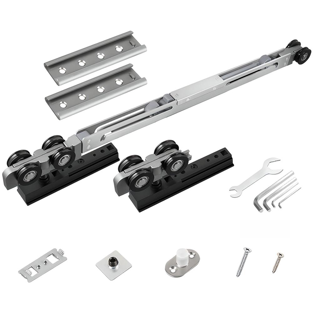 Concealed Pocket Door Sliding Track Wood Door Bidirectional Buffer Rail Full Set Bumper/Hanging Rail/Sliding Door Wheel Hardware