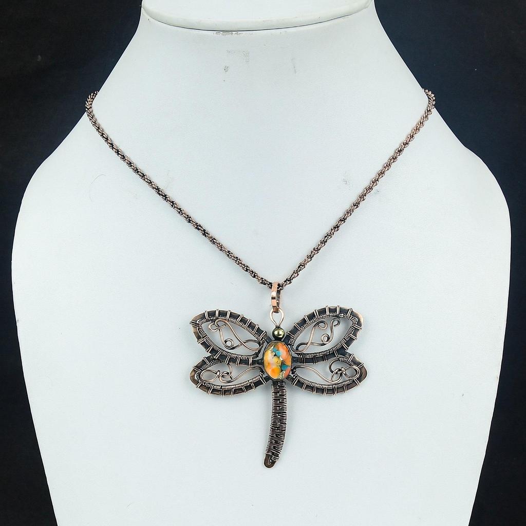 Orange Spiny Oyster Pendant, 999 Copper Wire Wrapped Gemstone Jewelry, Handmade Pendant Amazing Jewelry, Gift For Her