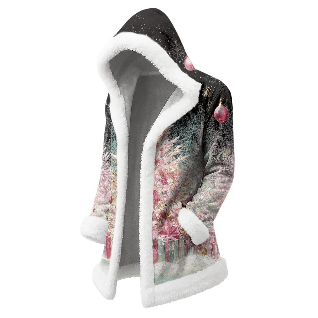 Men's Christmas Long Hooded Cardigan With Pockets Warm Jacket