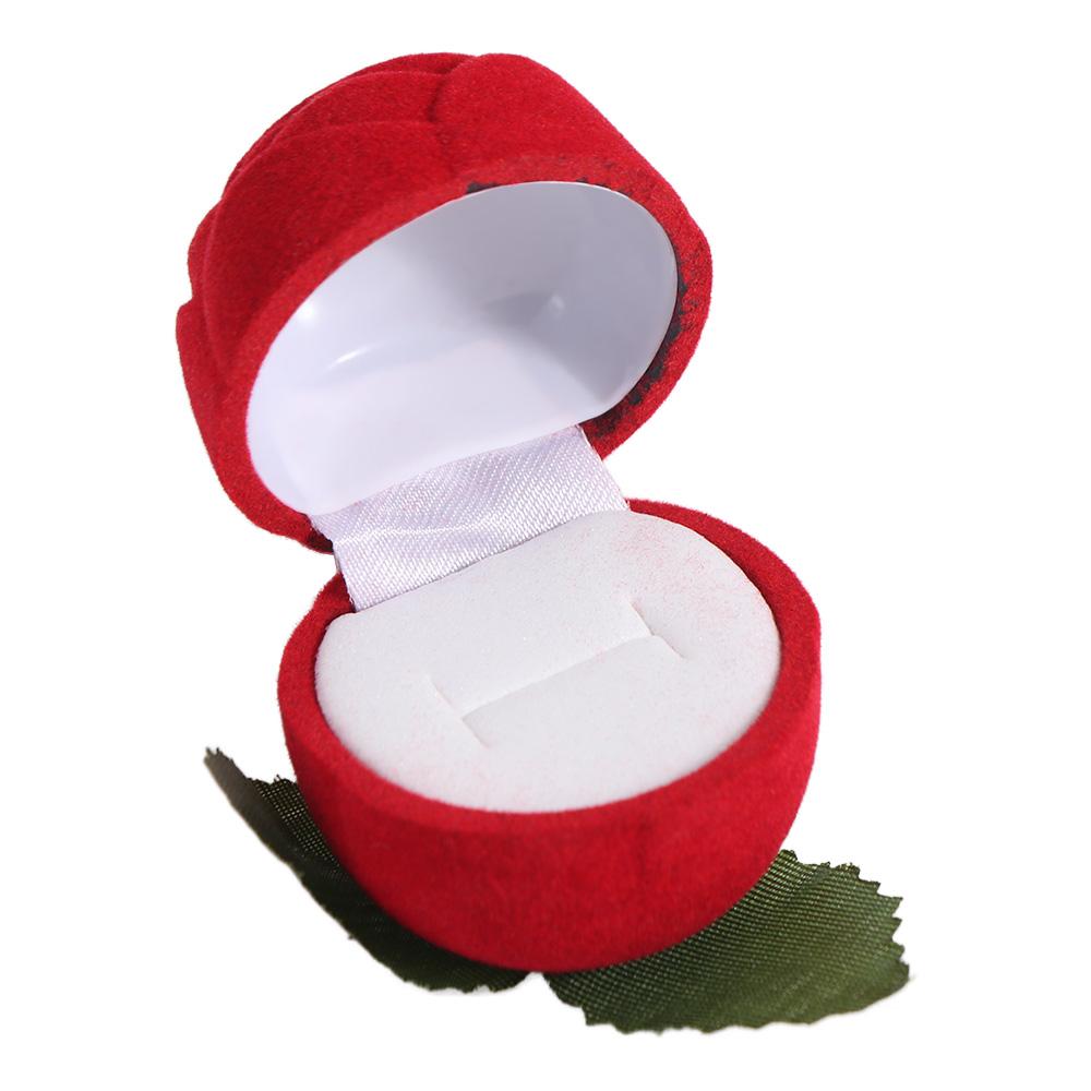 Red Flower Stem Romantic Wedding Ring Holder Velvet Engagement Rings Box Jewelry Box  Gift Box