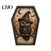Scary Fireplace Mantel Decorations Halloween Coffin-Shape Wooden Sign Decor, Pumpkin Skeleton Ghost Owl Retro Punk Style Interior Decor Patterns,
