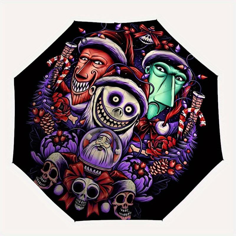 Nightmare Before Christmas, Feiertags-Horror Automatisches Öffnungs- und Schließschirm - 8 Speichen Tragbarer Faltregenschirm mit Kunststoffgriff, Su