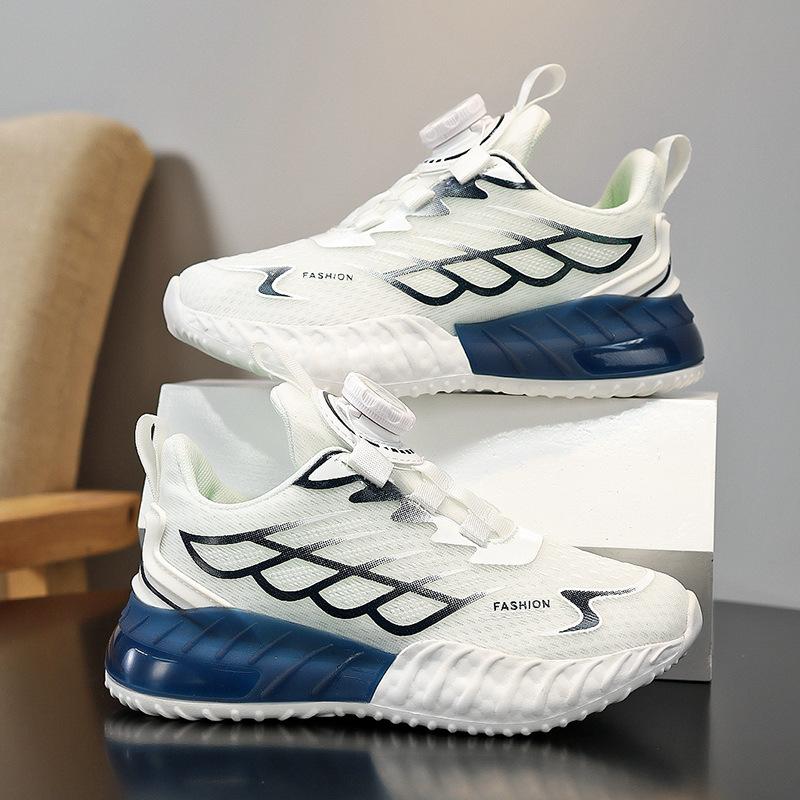 Children's and Boys' Sports Shoes 2025 New Mesh Non-slip Rotary Buckle Running Shoes Medium and Older Children's Casual Sports Shoes Tide