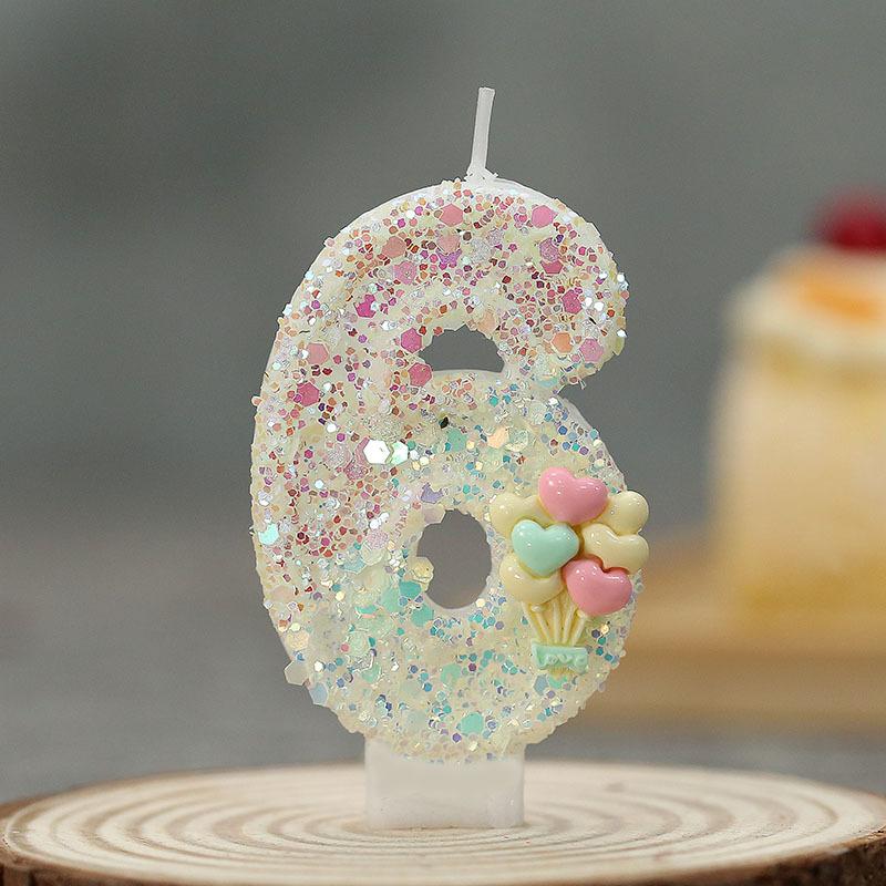 Single Number Birthday Candle 0-9 Glitter Design Cake Decoration for Children Baking Party Supplies