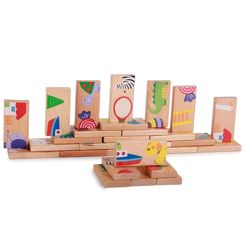 28 Stück Holz-Dominosteine Set Groß Tier-Themen Domino-Spiel mit bunten Holzplättchen, Pädagogisches DIY Bastelset, Ideal für Weihnachts-, Halloween-Geschenke