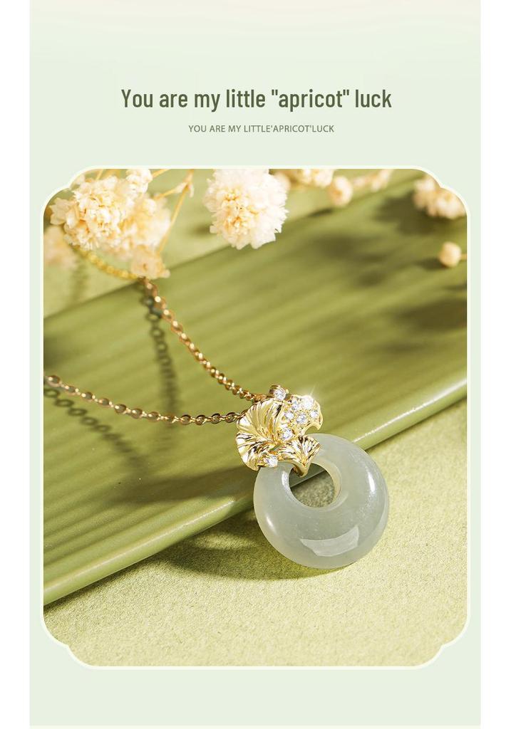 Teqia Women's S925 Sterling Silver Ginkgo Leaf Necklace with Hetian Jade Pendant