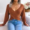 Autumn Winter Women's Sweater Tops Women Female Woman Clothing Basic Sexy Cross V-neck Long Sleeve Cropped Sweater