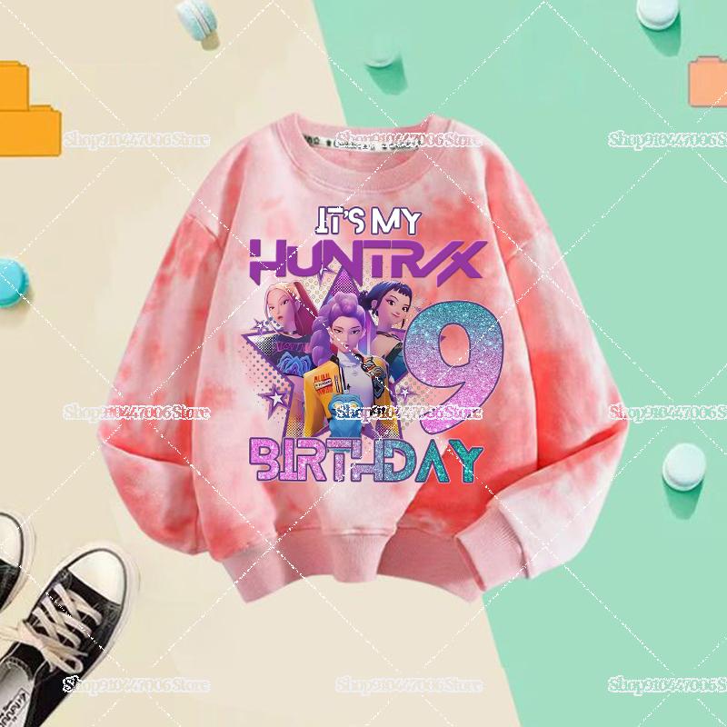 Sweat à capuche enfant col rond Film Kpop Chasseurs de démons Nombre d'anniversaire 1-9 Imprimé Sweat-shirt pour enfants Sweat à capuche Tigre mignon pour filles Hauts 140 pink