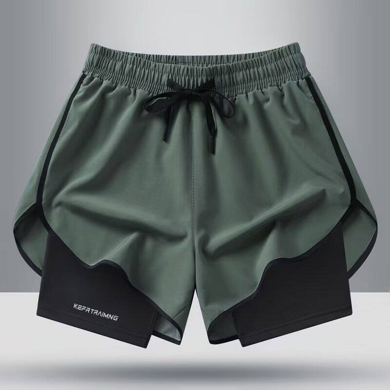 Herren & Damen Eis Seide Schnelltrocknende Shorts Sommer Herren Locker Atmungsaktiv Fake Zweiteiler Fitness Workout Shorts Herren Fitnessstudio Laufen Tägliche Kleidung