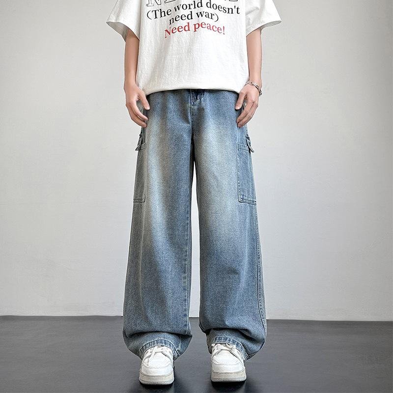 Jeans Men's Autumn Trendy High Street Loose Straight Pants Micro Wide Tooling Pants