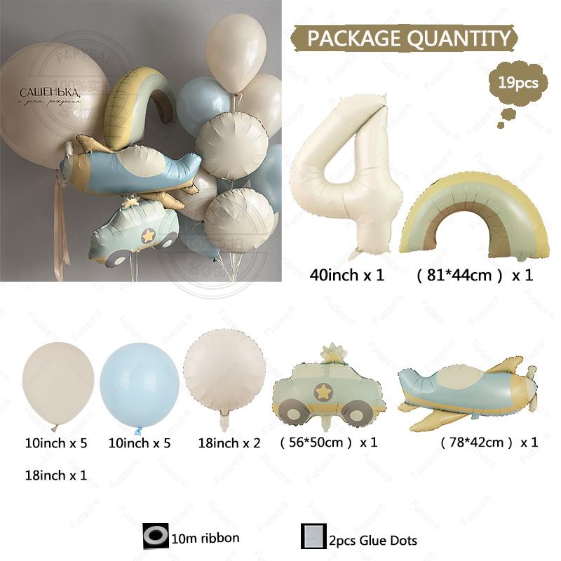 Cute matte matte car airplane rainbow aluminum film balloon set for children's birthday party decoration and accessories