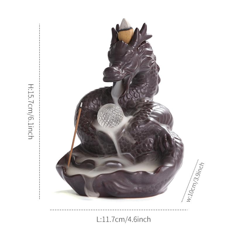 1pc Dragon Shaped Backflow Incense Burner with Sparkling LED Light for Meditation Mascot of the Year of the Loong -No Incense