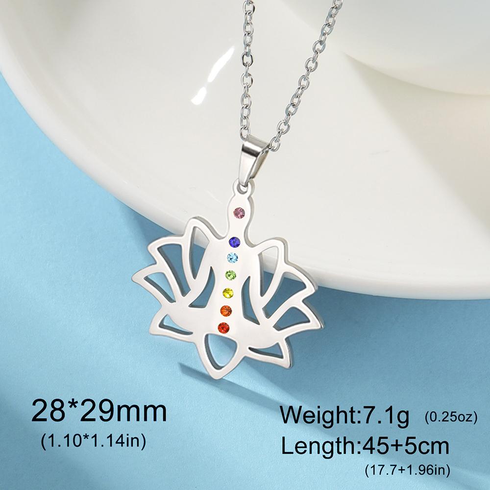 Chakras Lotus Flower Necklace Spiritual OM Buddha Hindu Symbol Yoga Healing Pendant Stainless Steel Jewelry Meditation Gift